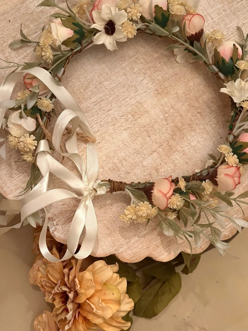 Floral Ribbon Headband - Blush Pink and Cream